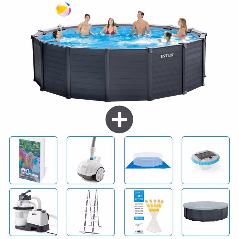 Pannello per piscina in grafite, modello Rund - 478x124 cm - composto da 7 elementi, codice prodotto S552