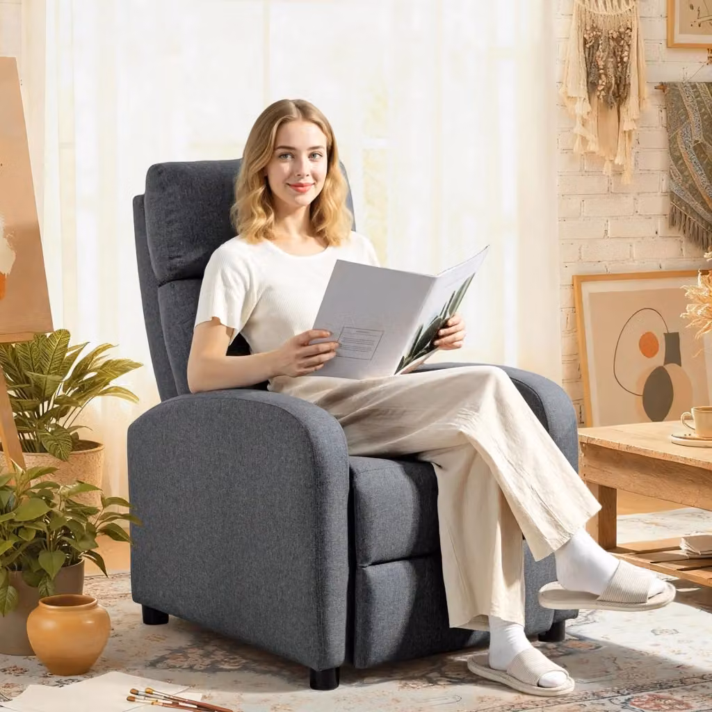 Poltrona Relax Reclinabile Giordanoshop in Tessuto Grigio con Poggiapiedi, L: 69 cm, P: 87 cm, H: 100,5 cm – 2