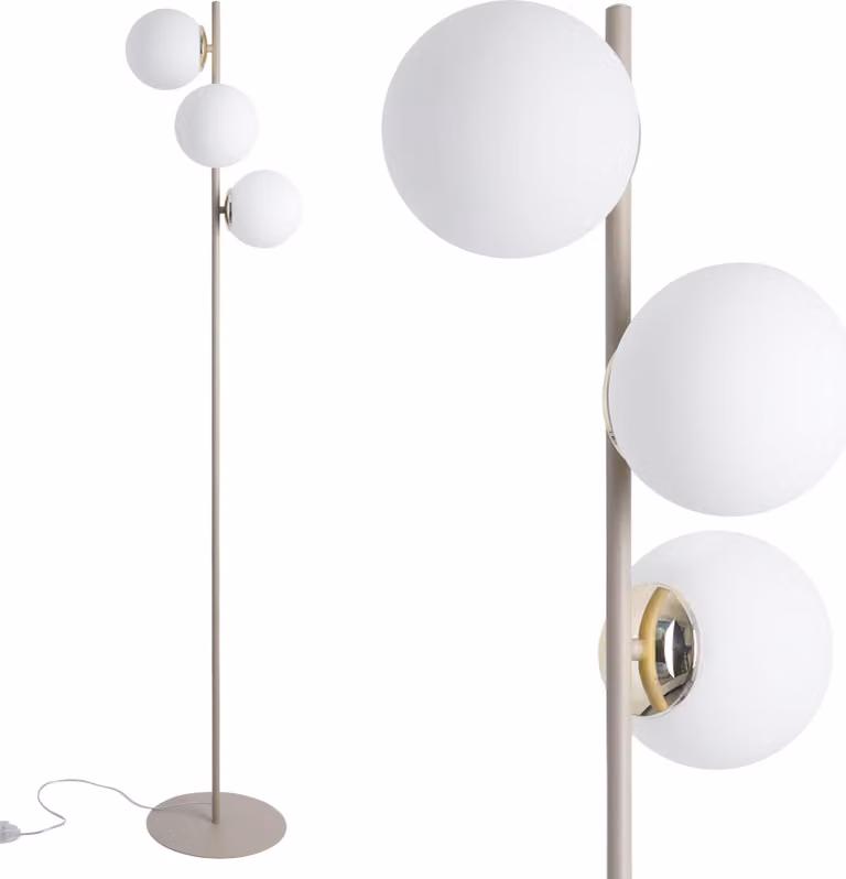 Lampada da terra Siena Kashmir a 3 luci con paralumi bianchi – elegante lampada da terra per il soggiorno
