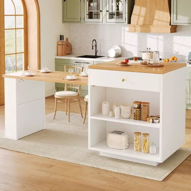 Carrello da cucina pieghevole; 95 cm; piani laterali richiudibili; cassetti in PE-rattan; marrone scuro