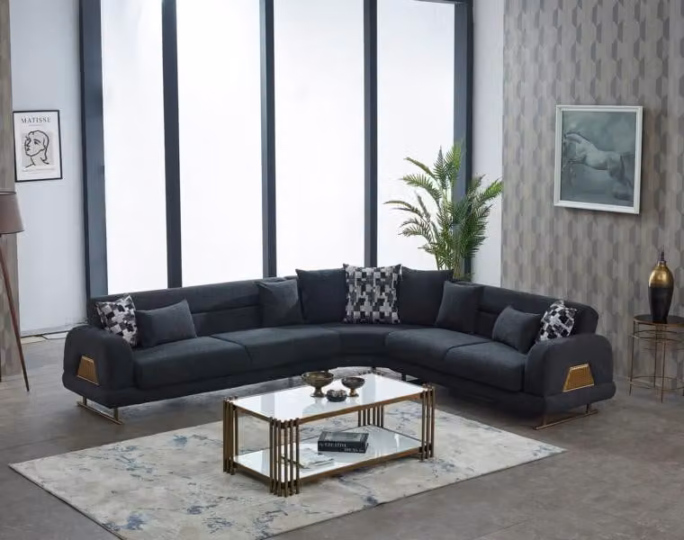 Stoffsofa Ecksofa L-Form Polstersofa Grau Couch Design Eck Sofa