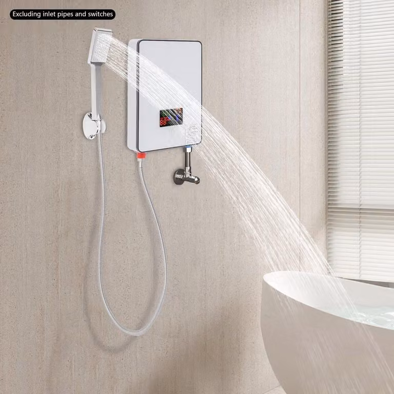 Scaldabagno istantaneo elettrico da 6500 W, in acciaio inossidabile e bianco, per bagno e parrucchieri