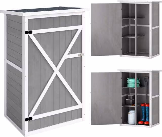 Armadio da giardino per attrezzi con ripiani grigio, casetta da esterno resistente alle intemperie 75 x 56 x 115cm