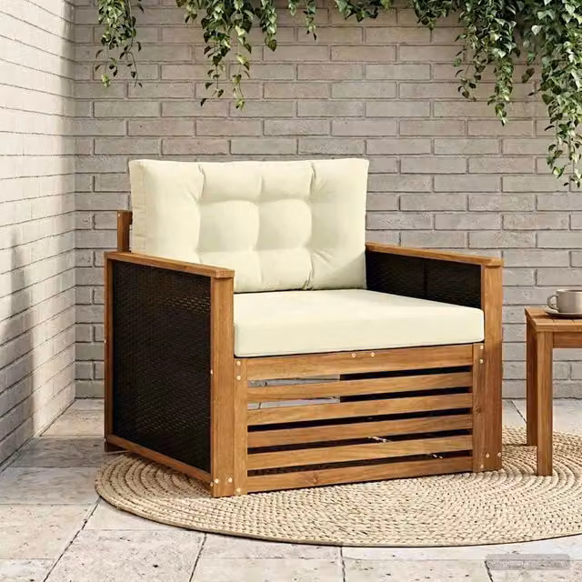 Divano centrale da esterno vidaXL in legno di acacia con cuscini beige