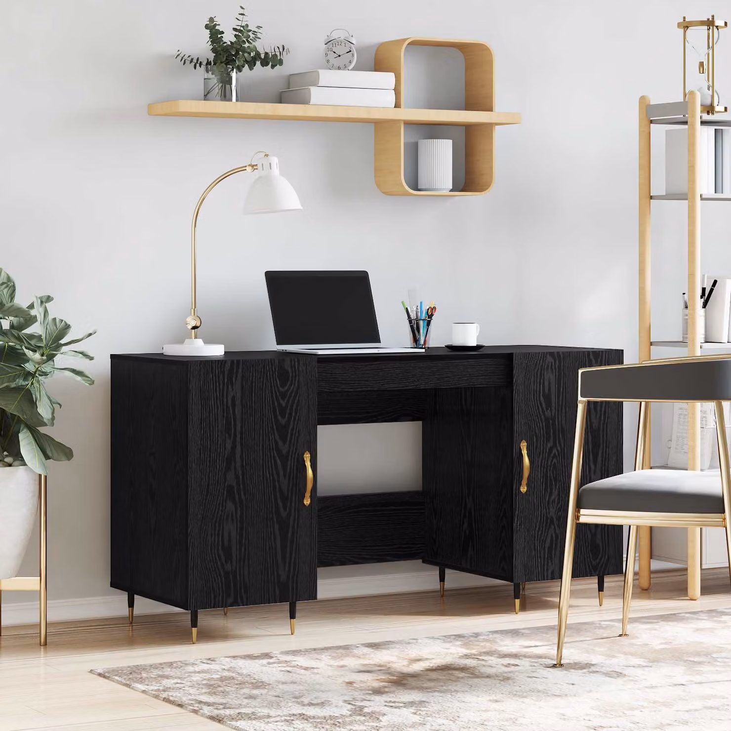 Scrivania in stile industriale vidaXL in legno ingegnerizzato rovere e nero L: 140 cm, P: 50 cm, H: 75 cm
