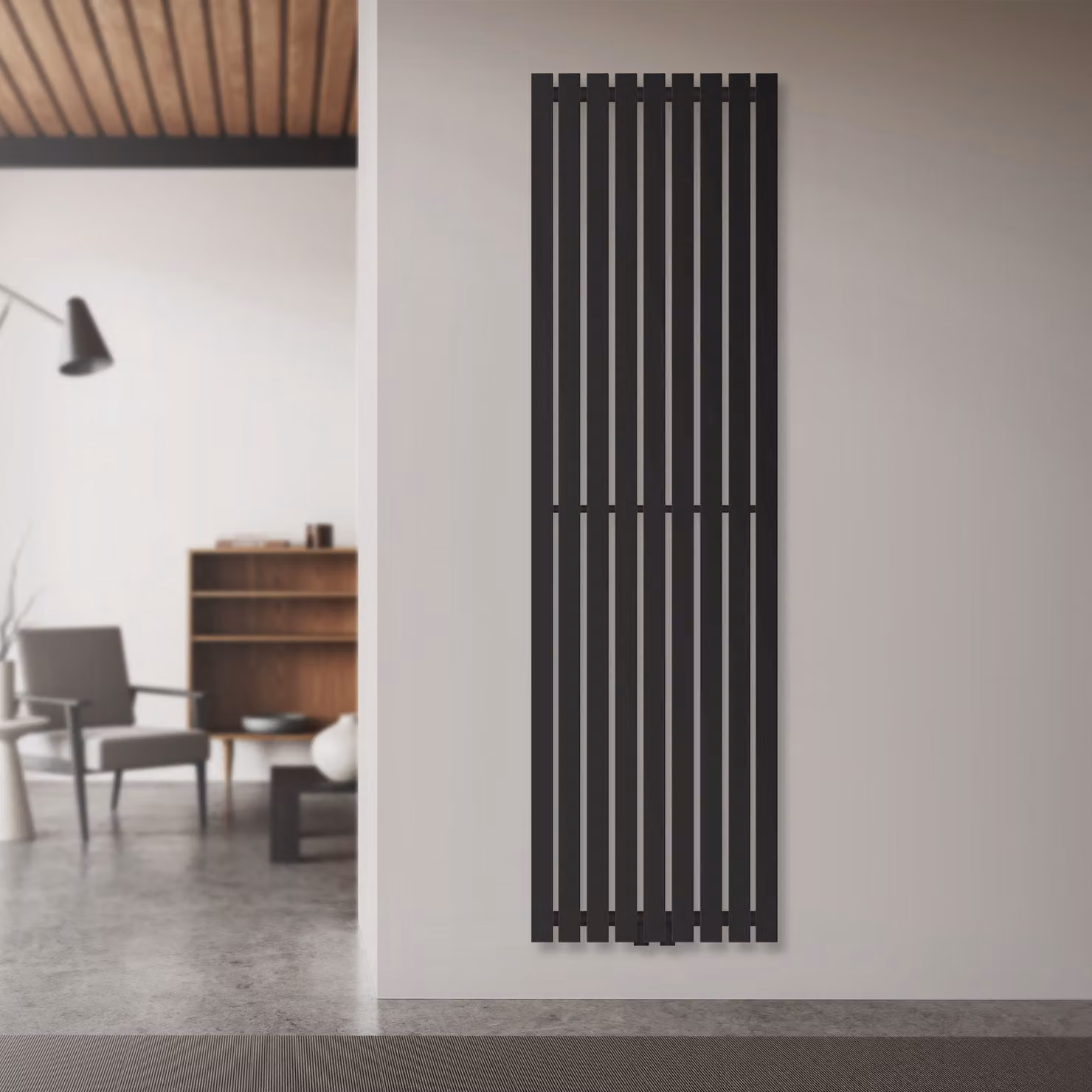 Radiatore a pannello LuxeBath, monostrato, 480x1600 mm, nero, con attacco centrale, senza elemento riscaldante