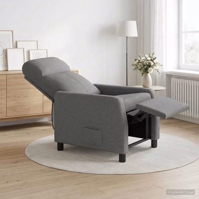 Poltrona reclinabile relax moderna vidaXL in tessuto grigio con braccioli