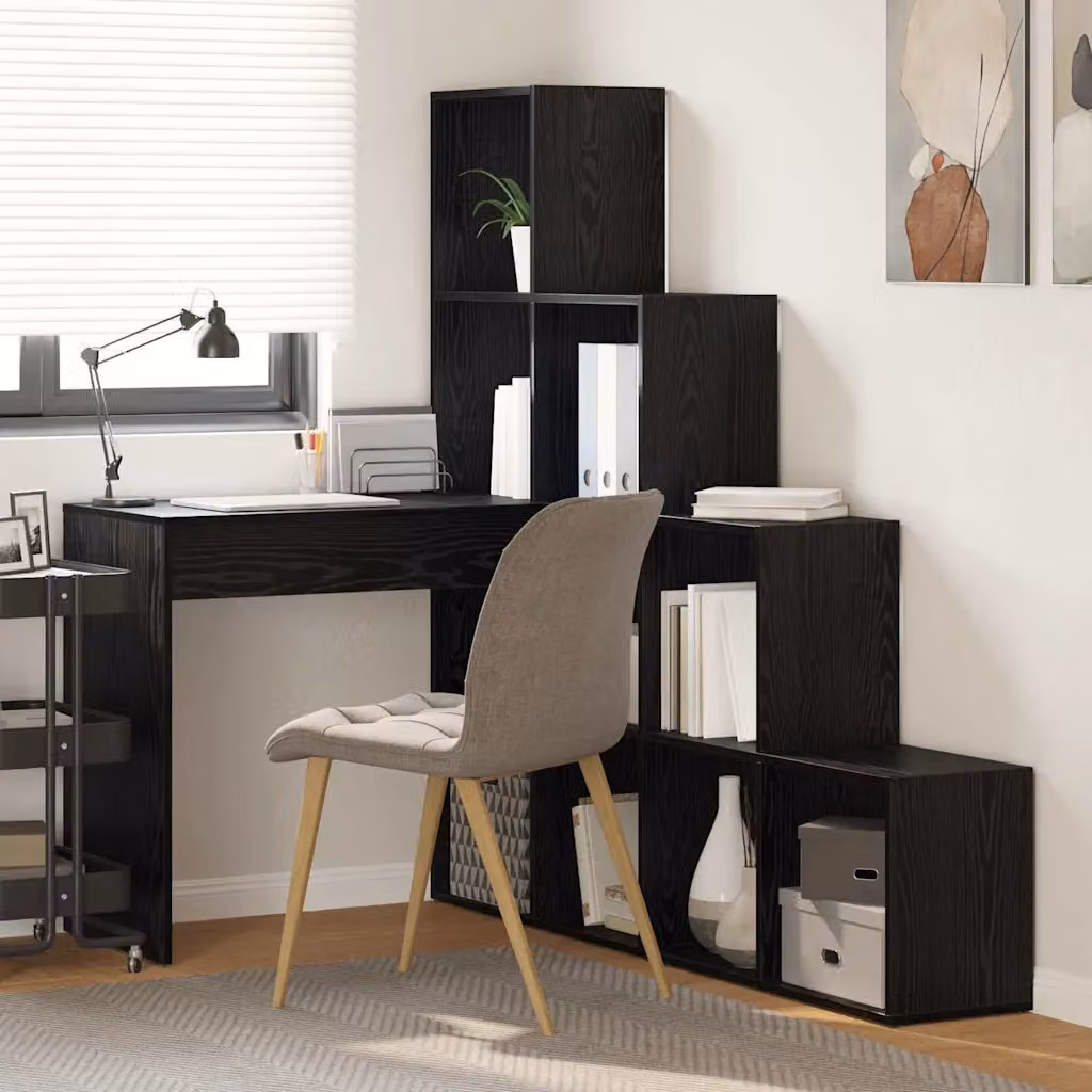 Scrivania ad angolo moderna vidaXL in legno nero opaco L: 149,5 cm, P: 101,5 cm, H: 149,5 cm