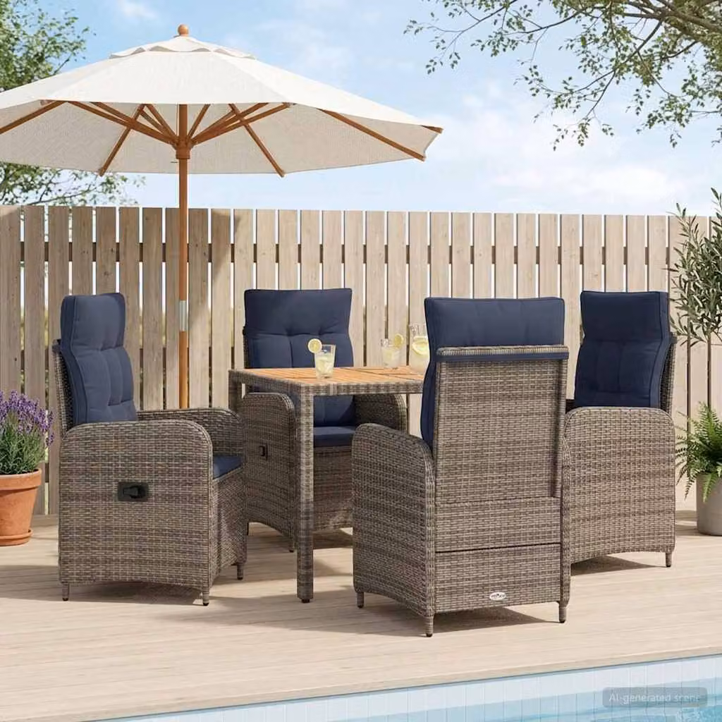 Set da pranzo per esterni vidaXL in legno di acacia e acciaio verniciato grigio, composto da 5 pezzi per giardino, balcone o terrazza, L: 110 cm, P: 75 cm, H: 90 cm