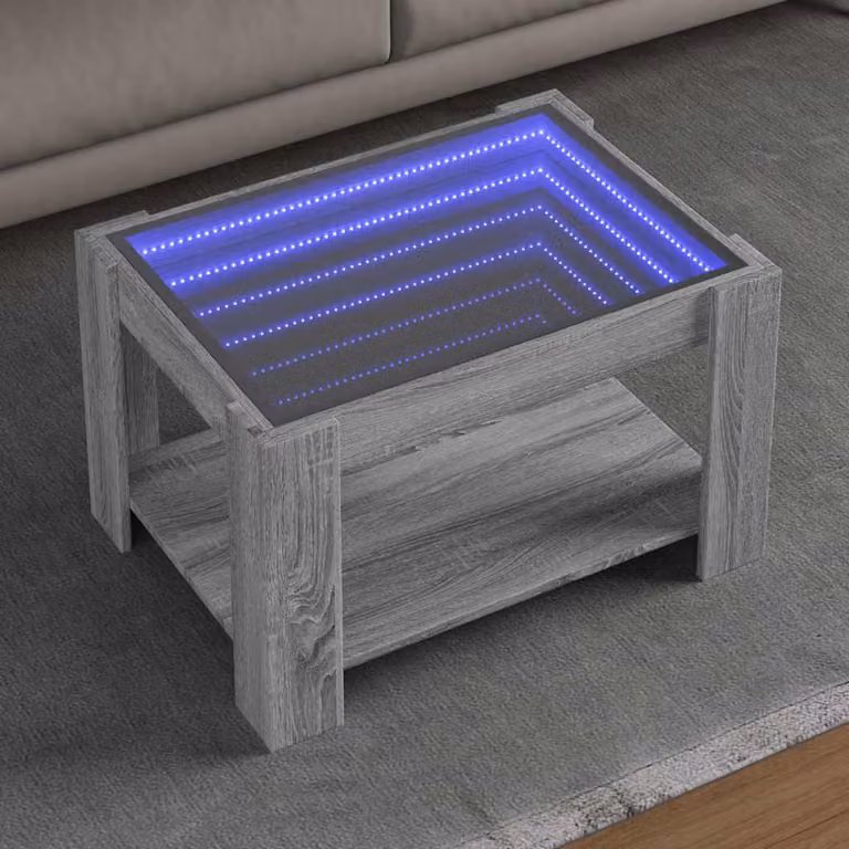 vidaXL Tavolino da Salotto Moderno in Legno Grigio con LED L/P/H: 73 x 53 x 45 cm