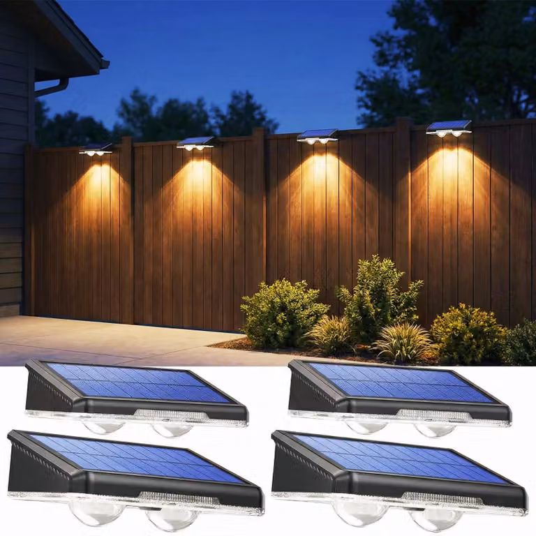 Set di 4 luci da parete solari, LED, grado di protezione IP65, temperatura di colore 3000K/4000K/6500K, per uso esterno