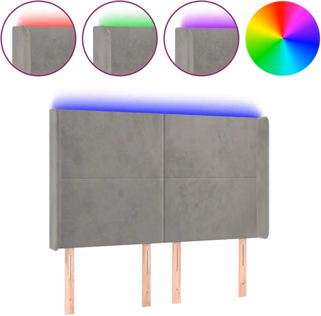 Testata del letto con illuminazione LED e porta USB in velluto grigio chiaro L: 147 cm, P: 16 cm, H: 118-128 cm