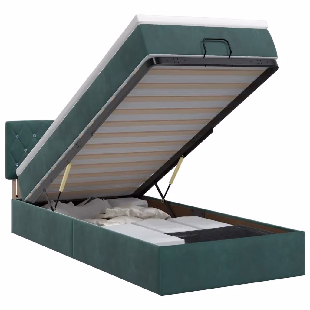 Letto ottomano con materasso vidaXL in velluto verde e bianco con contenitore a sollevamento L 90 x 200 x 128 cm – 2