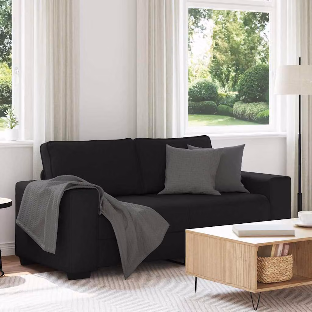 Divano a 2 posti moderno vidaXL in tessuto nero con cuscini, L: 180 cm, P: 77 cm, H: 82 cm