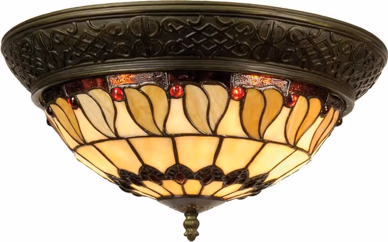 Clayre & Eef Lampada da soffitto Tiffany Ø 38x19 cm Vetro beige marrone