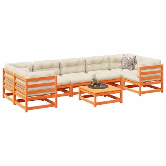 Set Divani Giardino 8 pz con Cuscini Marrone Cera Massello Pino 3299336