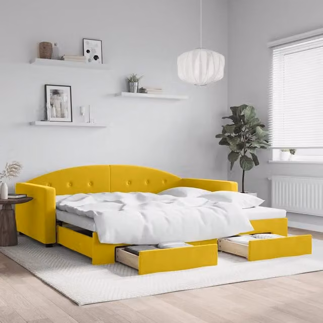 Divano Letto Estraibile vidaXL in Velluto Giallo con Cassetto con Funzione Letto L/P/H: 222 x 110 x 75 cm – 1