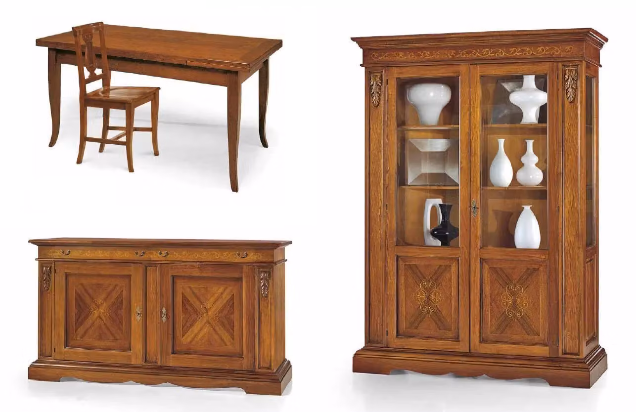 Set tavolo e sedie estensibile in legno di pino marrone stile classico Mobili 2G L/P/H: 210 x 160 x 80 cm – 2
