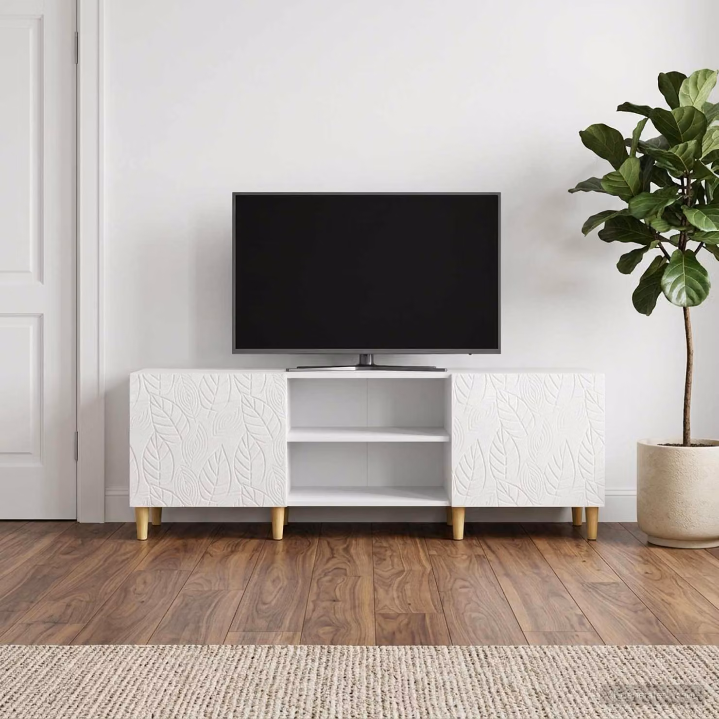 Mobile TV vidaXL Bianco Lucido in Legno MDF Stile Vintage L: 150 cm, P: 31 cm, H: 50 cm