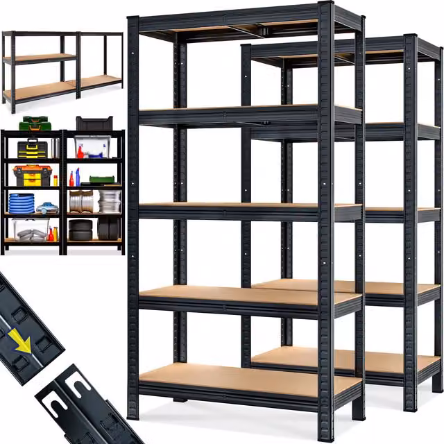 Set di 2 scaffali metallici Monzana neri con ripiani regolabili, H 180 x L 90 x P 40 cm – 1