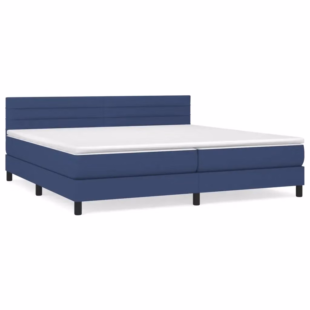 vidaXL Giroletto a Molle Ibrido con Materasso in Tessuto Blu e Bianco L/P: 200 x 200 cm – 2
