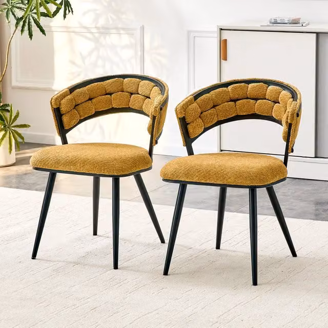 Set di 2 sedie da pranzo moderne REDOM in velluto giallo e metallo nero