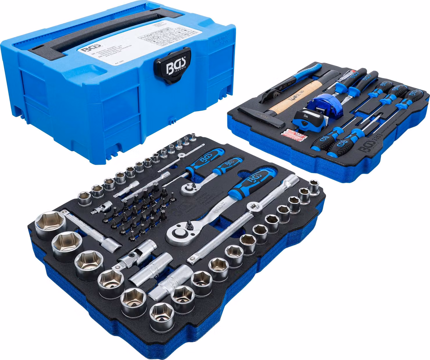 BGS Set di chiavi a bussola e martello / pinze / cacciaviti 6,3 mm (1/4") / 12,5 mm (1/2") BGS systainer® 77 pezzi - 3357
