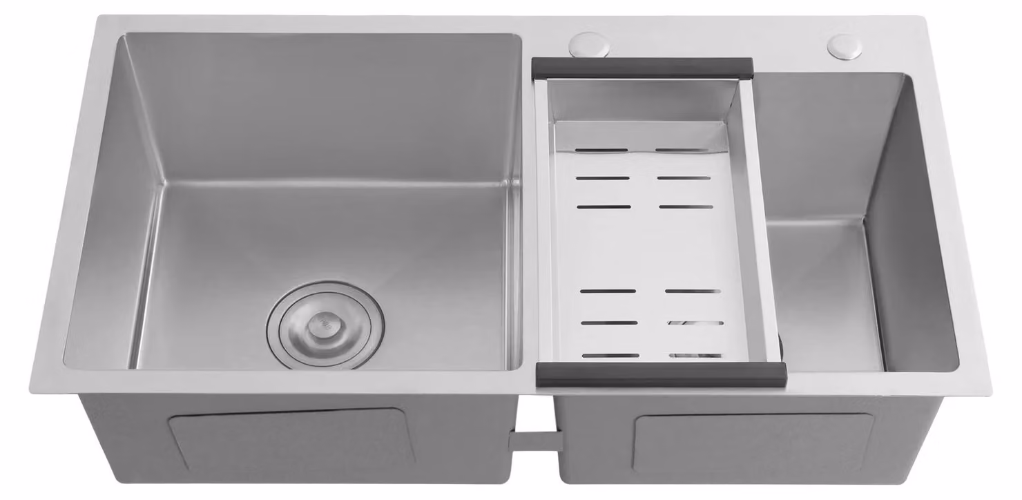 Lavello da cucina, design a due vasche, stile moderno, colore argento