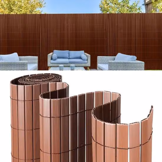 Schermo per la privacy in PVC, formato 4x4 metri, a forma di "W", ideale per recinzioni da giardino e balconi. Resistente al vento e alle intemperie, resistente ai raggi UV, adatto per giardino e terrazza, colore marrone