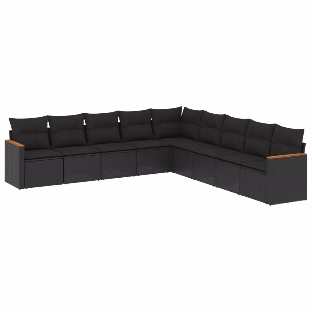 Set di divani da giardino a L vidaXL in rattan nero con cuscini, struttura in metallo e tessuto resistente ai raggi UV, 9 pezzi – 2