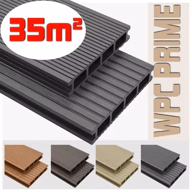 Listoni WPC per pavimentazione decking Grey, copertura 35m², dimensioni listone: L 14 cm x P 220 cm, spessore 2,5 cm – 1