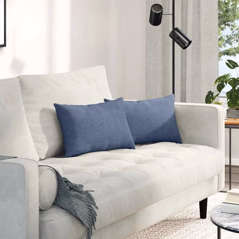Set di 2 cuscini da divano vidaXL in tessuto di corduroy blu con fodera rimovibile, L 50 cm x P 30 cm