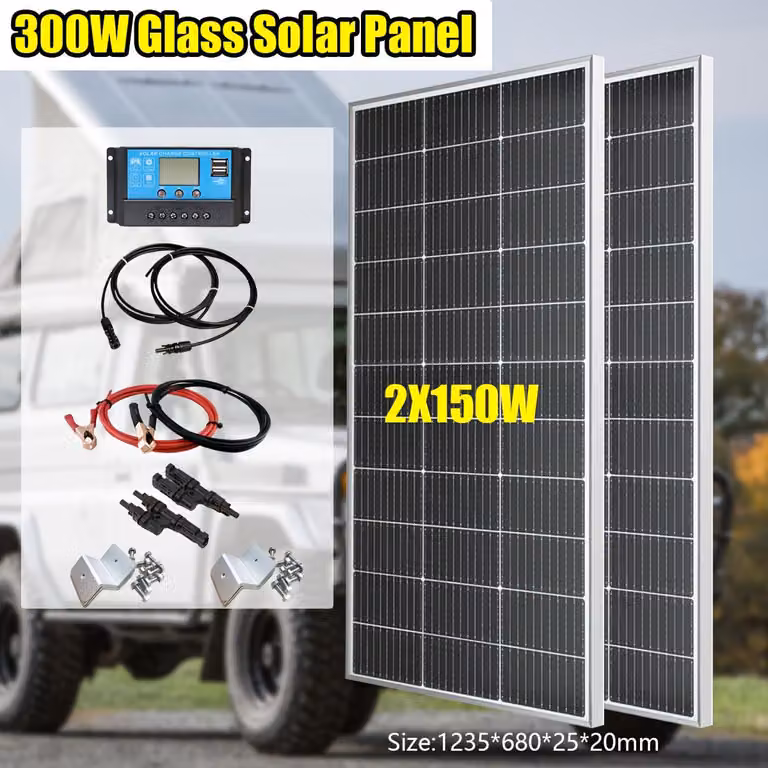 Kit di pannelli solari da 300W – Kit solare monocristallino con regolatore di carica PWM da 20A e materiale di montaggio