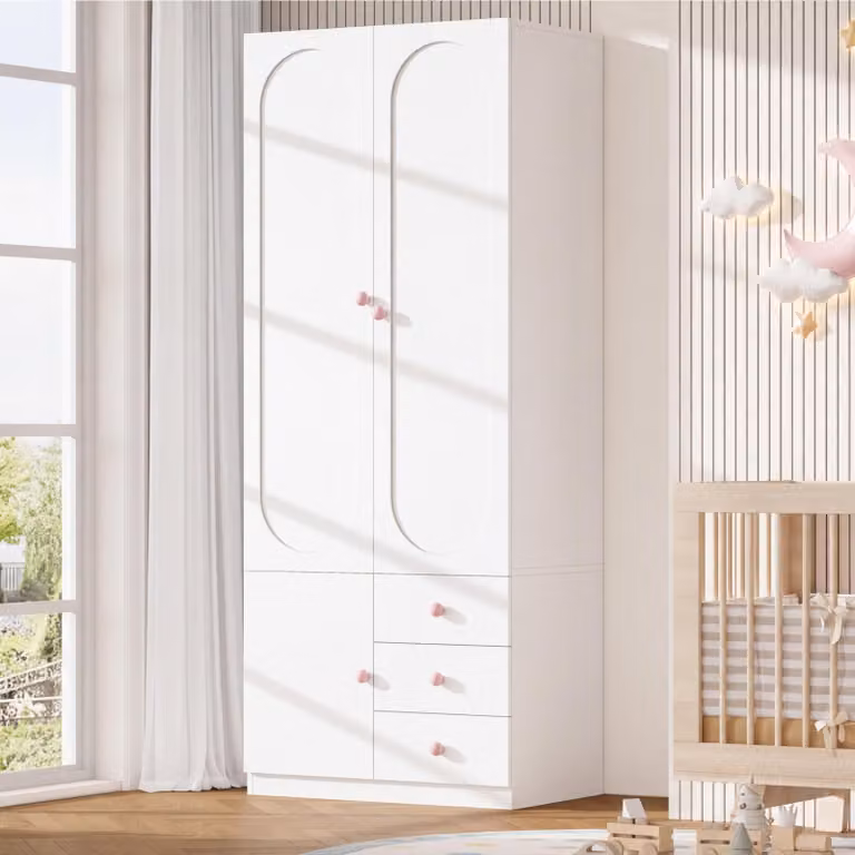 Armadio 80x50x200, con 2 ante, cassetti, asta appendiabiti, maniglie in Vetroceramica, finitura laccata, ideale per la cameretta