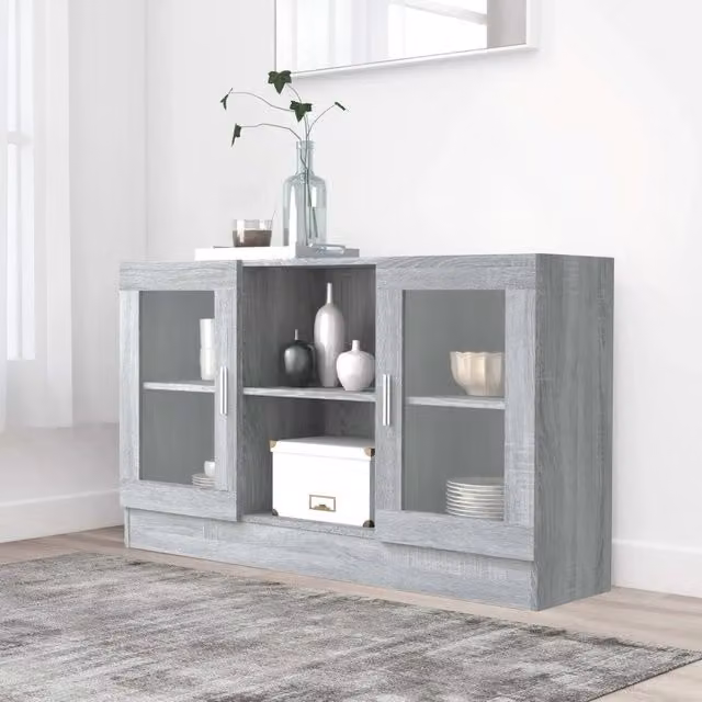 Mobile Vetrina Moderna vidaXL Grigio con Ante in Vetro, L 120 x P 30,5 x H 70 cm – 1
