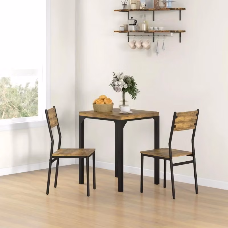 Set da pranzo Mivray composto da tavolo rettangolare e 2 sedie in MDF e metallo, colore marrone rustico – 2