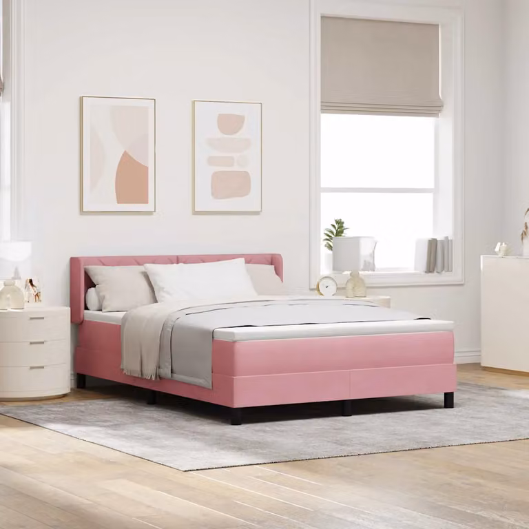 Letto ibrido con materasso e testiera vidaXL in velluto rosa L/P: 160 x 200 cm