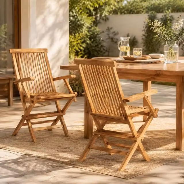 Folding Garden Chairs, 2 Pieces, Solid Teak Wood
