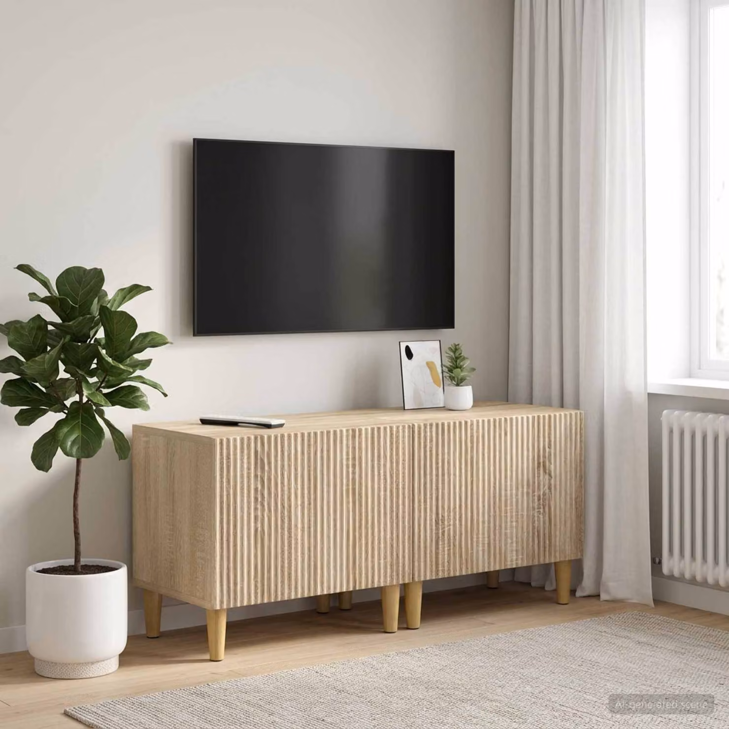 Mobile TV vidaXL in legno ingegnerizzato Rovere Sonoma, colore beige/marrone, con ruote e scomparti multimediali, L: 76,7 cm, P: 43,0 cm, H: 49,0 cm