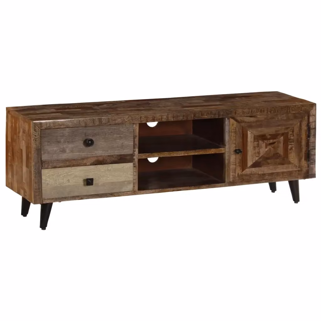 Mobile Porta TV vidaXL in Legno di Mango Marrone con Stile Rustico L: 118 cm, P: 30 cm, H: 40 cm – 2