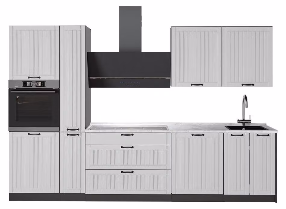 Cucina componibile Vicco Fame-Line Bianco rustico/Antracite 310 cm, PL Marmo, Model 64283