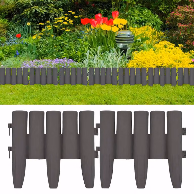 Set di 36 bordure per prato vidaXL in plastica grigia, lunghezza totale 10 m
