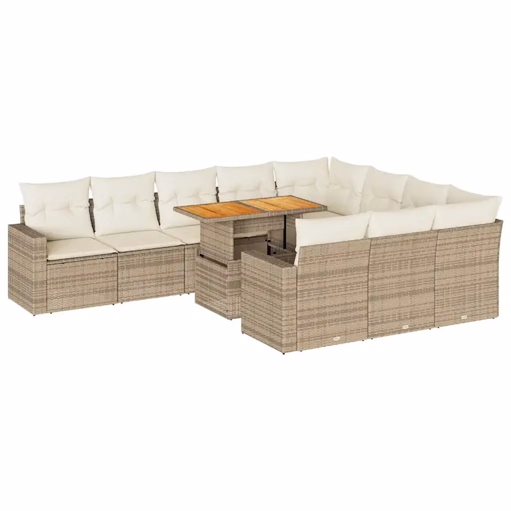 Set di divani da giardino vidaXL composto da 11 pezzi con cuscini beige in rattan e legno di acacia oliato – 2