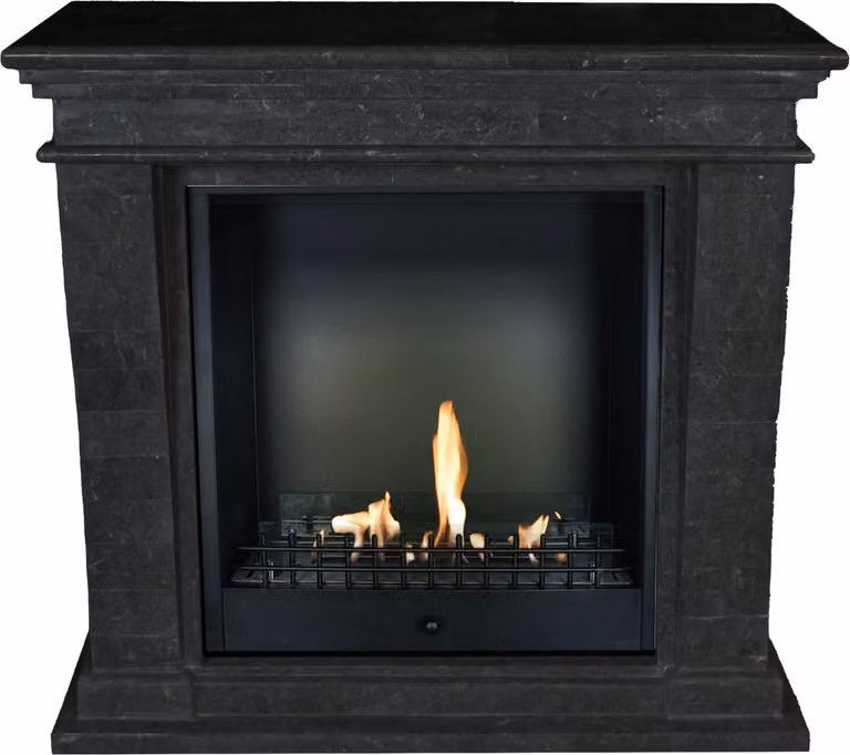 Caminetto a etanolo Xaralyn - Kreta-Mini BCL-SBU - pietra naturale nera - riscaldamento 3 kW - caminetto da incasso incluso - caminetto decorativo