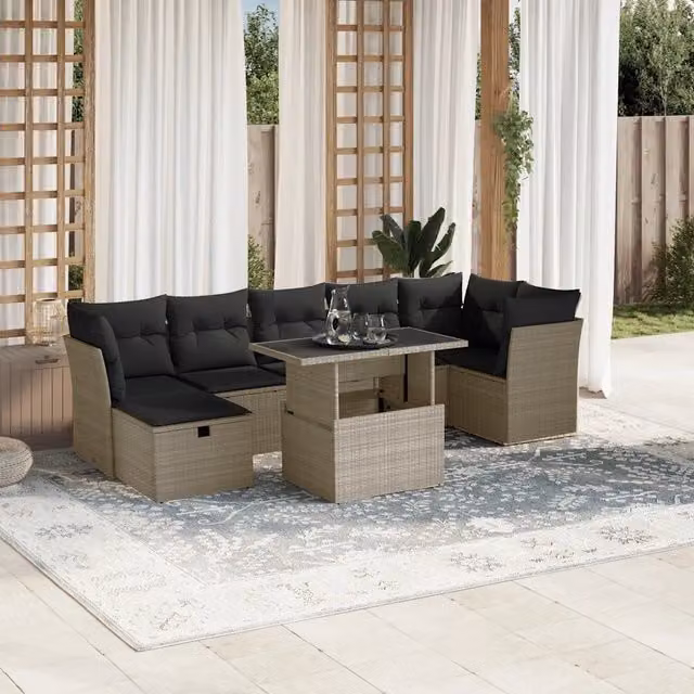 Set Divano da Giardino 8pz con Cuscini Grigio Chiaro Polyrattan 3274672