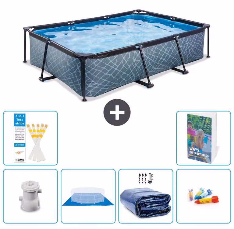 Piscina fuori terra rettangolare - aspetto pietra - 300x200x65 cm - composta da 5 elementi - modello S220