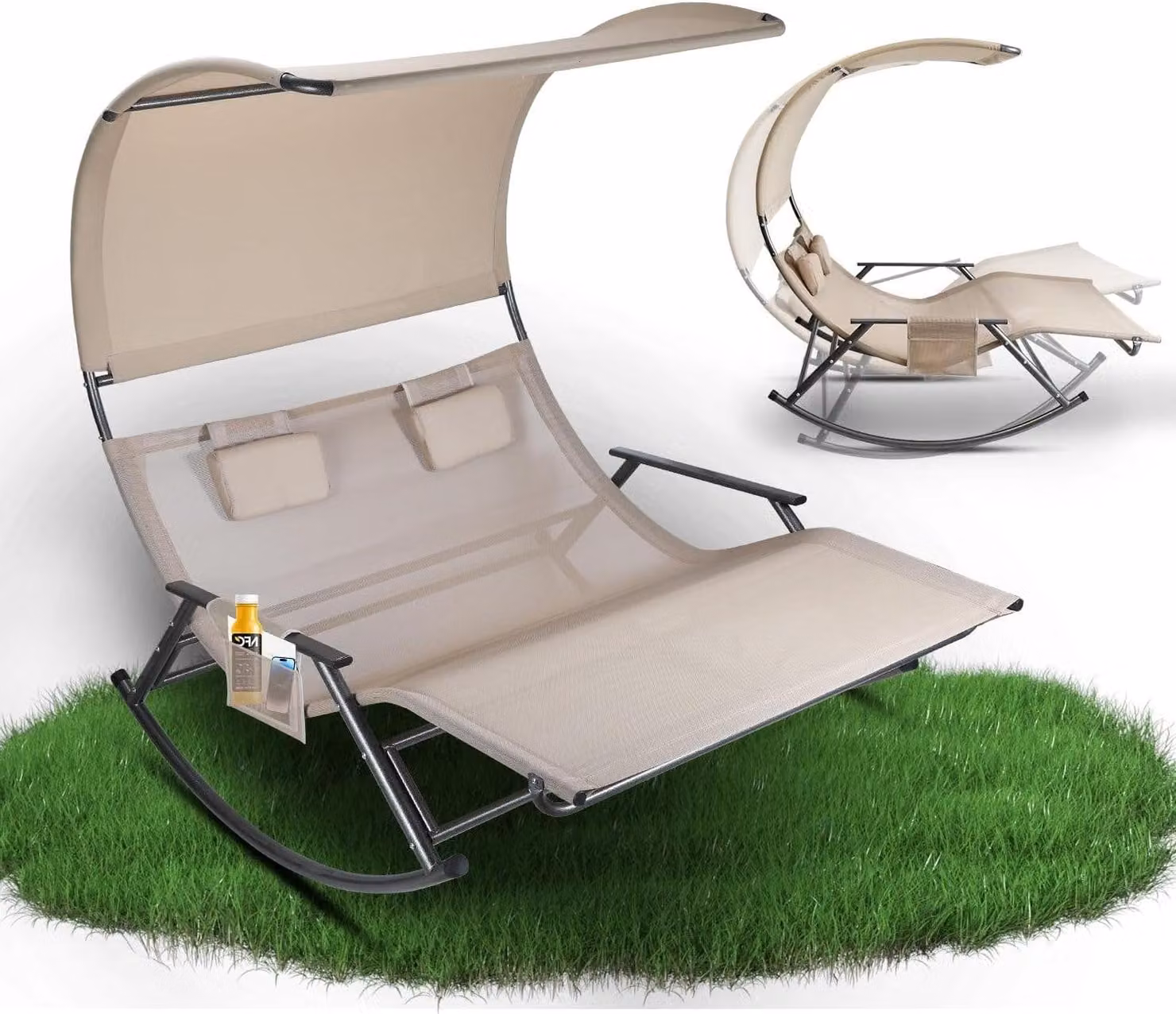 Letto prendisole matrimoniale - Sedia a dondolo matrimoniale - Poltrona prendisole matrimoniale - Sedia a dondolo da esterno - Tenda parasole