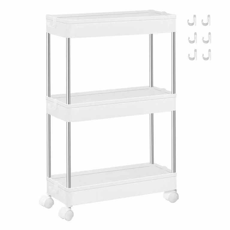 Carrello Portaoggetti a 3 Ripiani Stretti Bianco