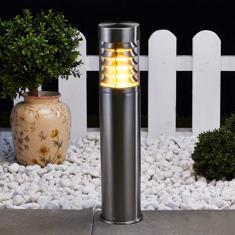 Lindby Lampioncino Enja, 50 cm, acciaio inox, IP44, E27 Enja Lindby, dimmerabile, Alluminio / Grigio / Zincato, Acciaio Inox, Moderno, Lampada da esterni