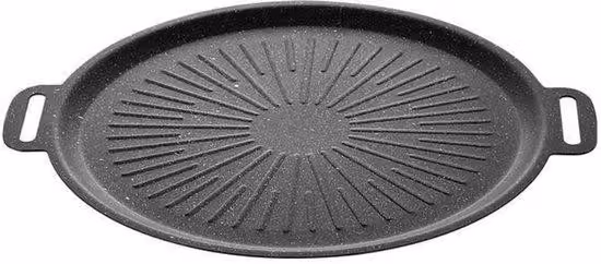 Piastra per griglia - Diametro 29 cm - Piastra per barbecue - Teglia da forno - Padella per barbecue - Padella/piastra da esterno - Rivestimento antiaderente - Due maniglie - Padella per uso domestico, esterno e barbecue - Adatta per piani cottura a induz